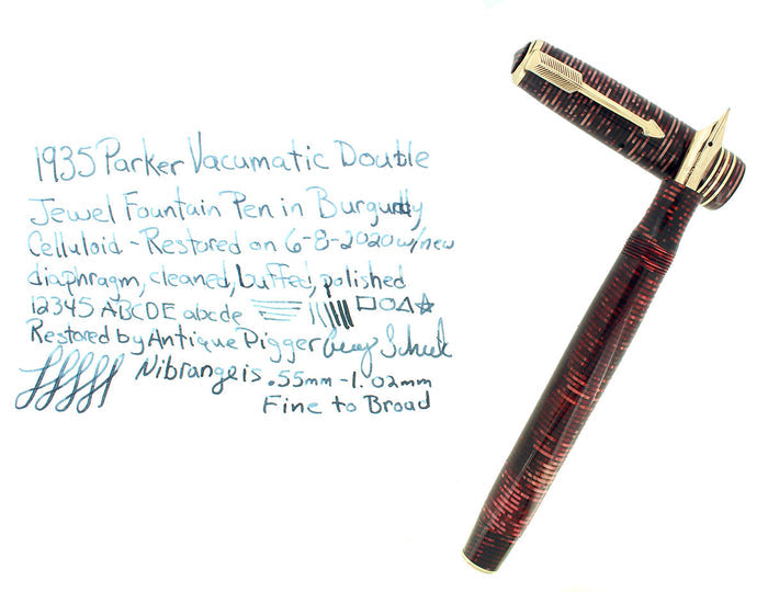 1935 PARKER VACUMATIC BURGUNDY PEARL STANDARD SIZE FOUNTAIN PEN RESTORED OFFERED BY ANTIQUE DIGGER