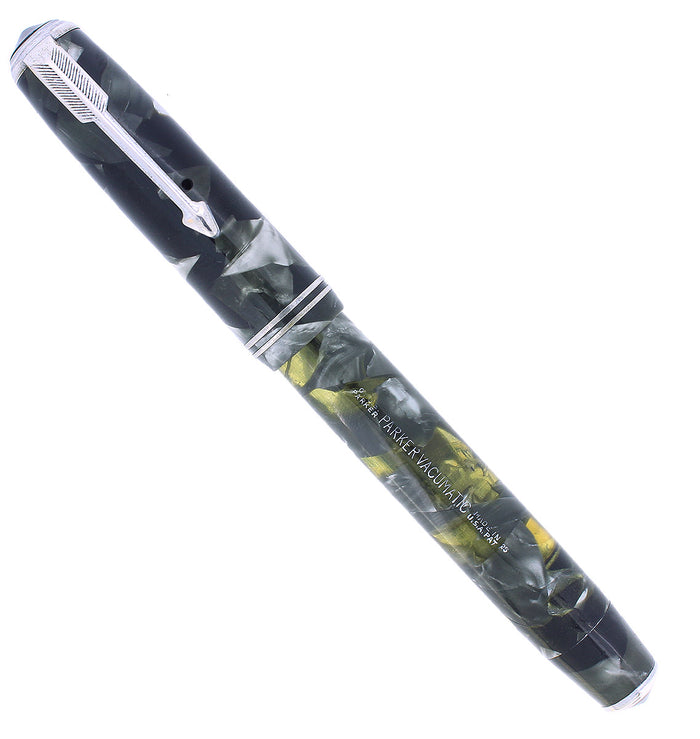 1935 PARKER VACUMATIC MOTTLED SILVER PEARL DOUBLE JEWEL FOUNTAIN PEN RESTORED OFFERED BY ANTIQUE DIGGER