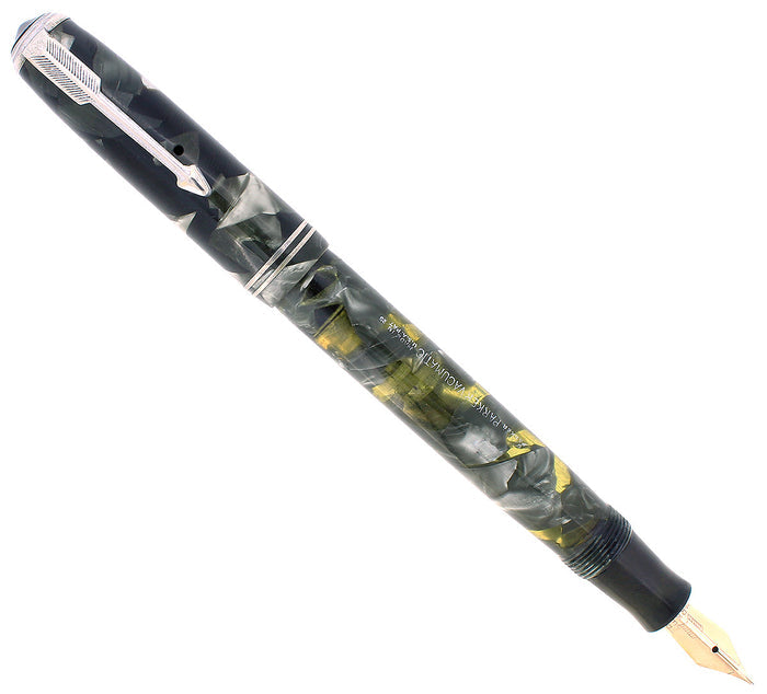 1935 PARKER VACUMATIC MOTTLED SILVER PEARL DOUBLE JEWEL FOUNTAIN PEN RESTORED OFFERED BY ANTIQUE DIGGER