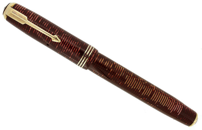 1936 PARKER BURGUNDY PEARL DOUBLE JEWEL STANDARD VACUMATIC FOUNTAIN PEN RESTORED OFFERED BY ANTIQUE DIGGER