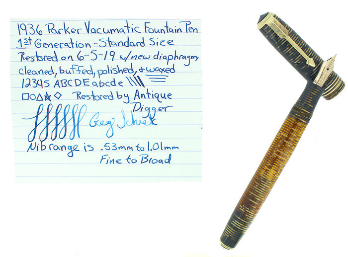 1936 PARKER GOLDEN PEARL STANDARD VACUMATIC DOUBLE JEWEL FOUNTAIN PEN RESTORED OFFERED BY ANTIQUE DIGGER