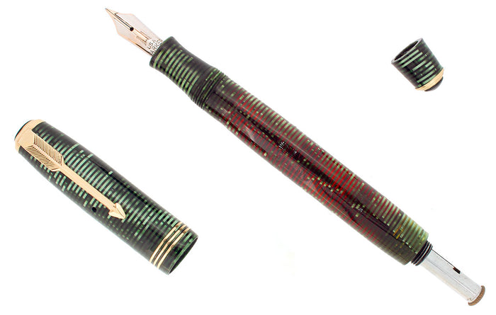 1936 PARKER VACUMATIC EMERALD PEARL DOUBLE JEWEL STANDARD FOUNTAIN PEN RESTORED OFFERED BY ANTIQUE DIGGER