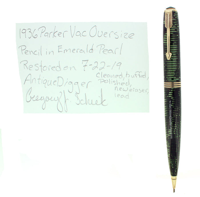 1936 PARKER VACUMATIC EMERALD PEARL OVERSIZE MECHANICAL PENCIL RESTORED OFFERED BY ANTIQUE DIGGER