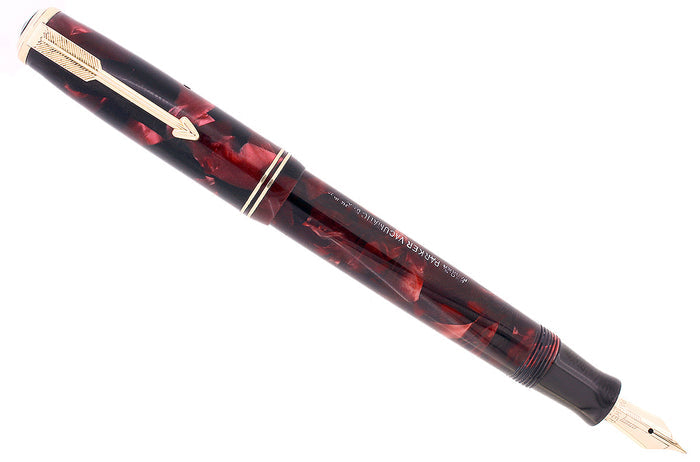 1936 PARKER VACUMATIC MOTTLED BURGUNDY DOUBLE JEWEL FOUNTAIN PEN RESTORED OFFERED BY ANTIQUE DIGGER