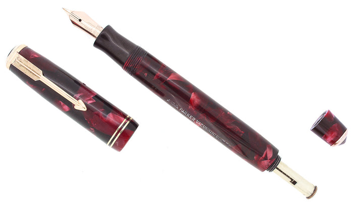 1936 PARKER VACUMATIC MOTTLED BURGUNDY DOUBLE JEWEL FOUNTAIN PEN RESTORED OFFERED BY ANTIQUE DIGGER