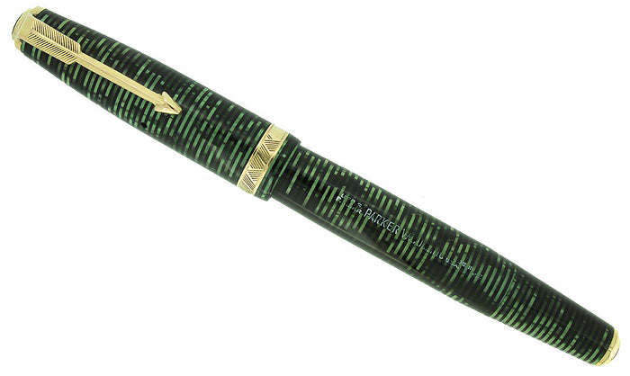 1937 PARKER EMERALD PEARL DOUBLE JEWEL VACUMATIC FOUNTAIN RESTORED EARLY STYLE OFFERED BY ANTIQUE DIGGER