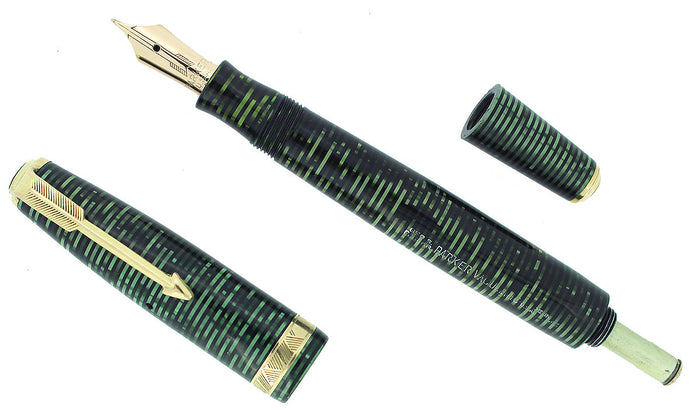1937 PARKER EMERALD PEARL DOUBLE JEWEL VACUMATIC FOUNTAIN RESTORED EARLY STYLE OFFERED BY ANTIQUE DIGGER