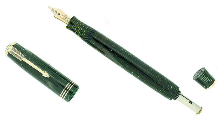 1937 PARKER EMERALD PEARL STANDARD VACUMATIC DOUBLE JEWEL FOUNTAIN PEN RESTORED OFFERED BY ANTIQUE DIGGER