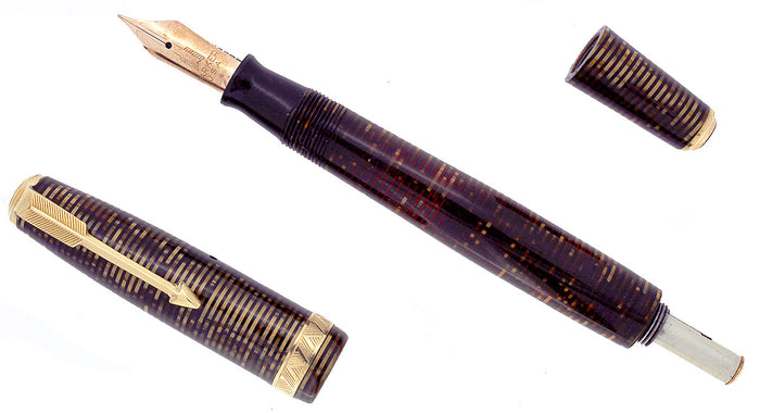 1937 PARKER GOLDEN PEARL DOUBLE JEWEL VACUMATIC FOUNTAIN RESTORED EARLY STYLE OFFERED BY ANTIQUE DIGGER