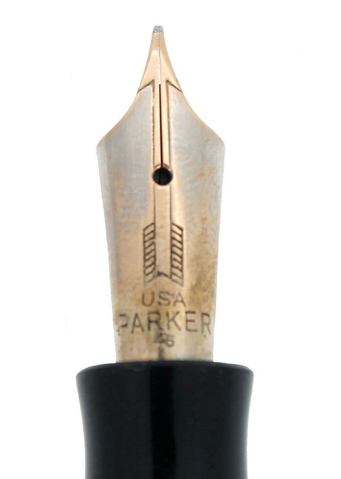 1937 PARKER JET BLACK STANDARD VACUMATIC DOUBLE JEWEL FOUNTAIN PEN RESTORED OFFERED BY ANTIQUE DIGGER