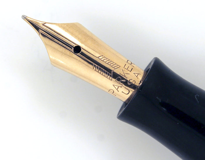 1937 PARKER MOTTLED GREEN LARGE JR DOUBLE JEWEL VACUMATIC FOUNTAIN PEN RESTORED OFFERED BY ANTIQUE DIGGER
