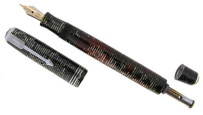 1937 PARKER SILVER PEARL STANDARD VACUMATIC DOUBLE JEWEL FOUNTAIN PEN RESTORED OFFERED BY ANTIQUE DIGGER