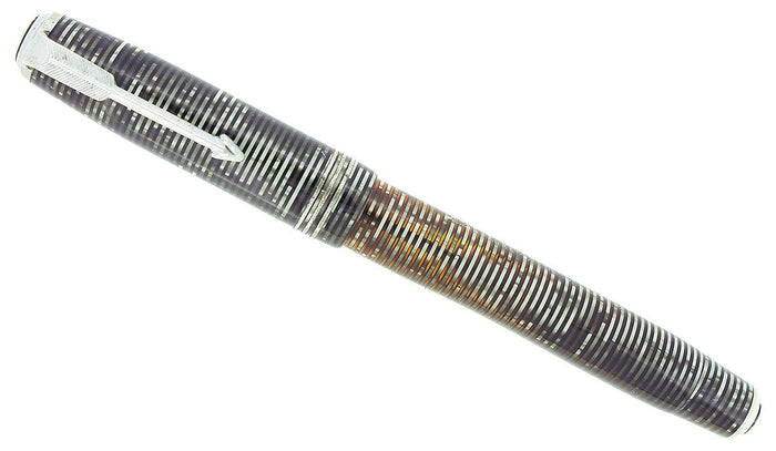 1937 PARKER SILVER PEARL STANDARD VACUMATIC DOUBLE JEWEL FOUNTAIN PEN RESTORED OFFERED BY ANTIQUE DIGGER