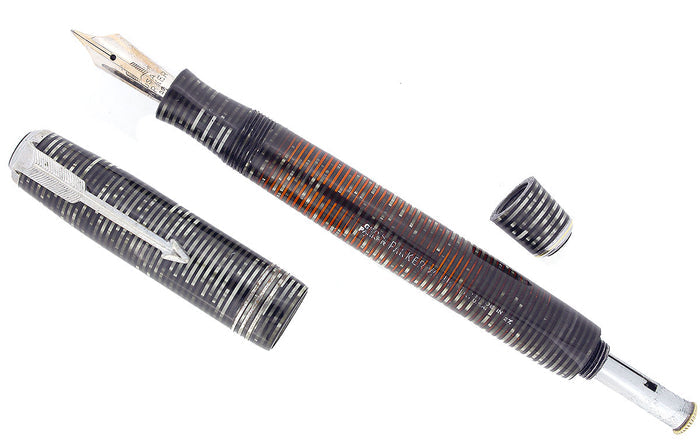 1937 PARKER SILVER PEARL STANDARD VACUMATIC DOUBLE JEWEL FOUNTAIN PEN RESTORED OFFERED BY ANTIQUE DIGGER