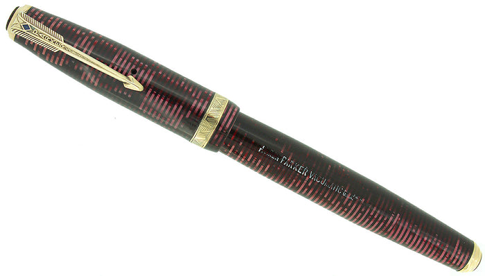 1937 PARKER VACUMATIC DOUBLE JEWEL MAJOR BURGUNDY PEARL FOUNTAIN PEN RESTORED OFFERED BY ANTIQUE DIGGER