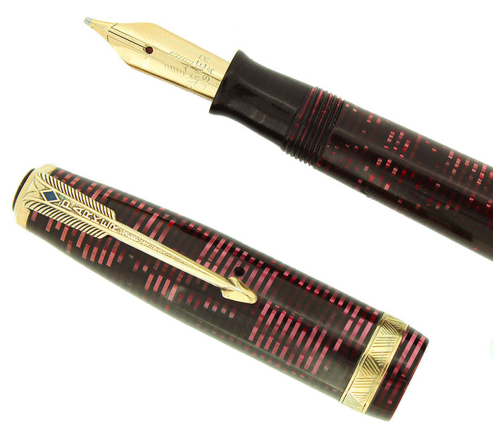 1937 PARKER VACUMATIC DOUBLE JEWEL MAJOR BURGUNDY PEARL FOUNTAIN PEN RESTORED OFFERED BY ANTIQUE DIGGER