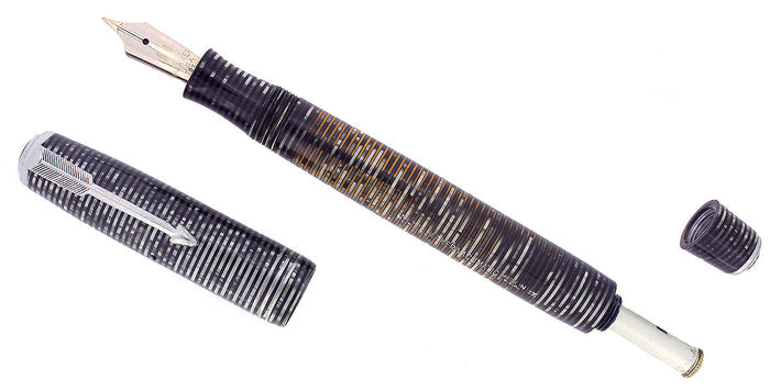 1937 PARKER VACUMATIC SILVER PEARL STANDARD DOUBLE JEWEL FOUNTAIN PEN RESTORED OFFERED BY ANTIQUE DIGGER