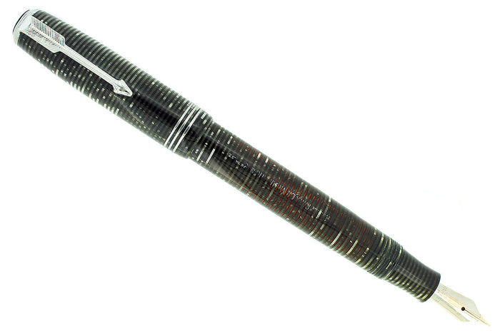 1937 PARKER VACUMATIC STANDARD SIZE SILVER PEARL DOUBLE JEWEL FOUNTAIN PEN RESTORED OFFERED BY ANTIQUE DIGGER