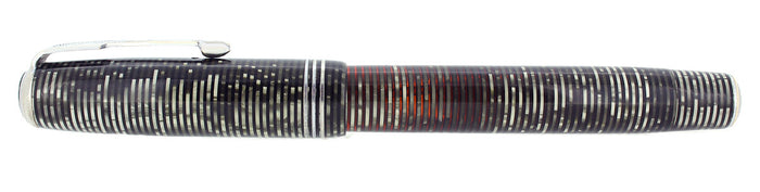 1937 PARKER VACUMATIC STANDARD SIZE SILVER PEARL DOUBLE JEWEL FOUNTAIN PEN RESTORED OFFERED BY ANTIQUE DIGGER