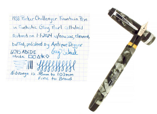 1938 PARKER CHALLENGER STANDARD SIZE GRAY MARBLED FOUNTAIN PEN RESTORED OFFERED BY ANTIQUE DIGGER