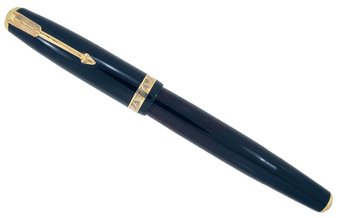 1938 PARKER JET BLACK VACUMATIC DOUBLE JEWEL FOUNTAIN PEN WITH F - B FLEX NIB IN RESTORED CONDITION OFFERED BY ANTIQUE DIGGER