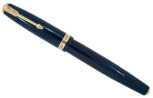 1938 PARKER JET BLACK VACUMATIC DOUBLE JEWEL FOUNTAIN PEN WITH F - B FLEX NIB IN RESTORED CONDITION OFFERED BY ANTIQUE DIGGER