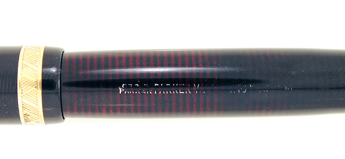 1938 PARKER JET BLACK VACUMATIC DOUBLE JEWEL FOUNTAIN PEN WITH F - B FLEX NIB IN RESTORED CONDITION OFFERED BY ANTIQUE DIGGER
