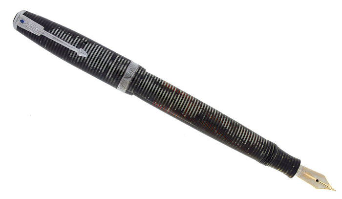 1938 PARKER SILVER PEARL DOUBLE JEWEL VACUMATIC FOUNTAIN PEN LONG MAJOR RESTORED OFFERED BY ANTIQUE DIGGER