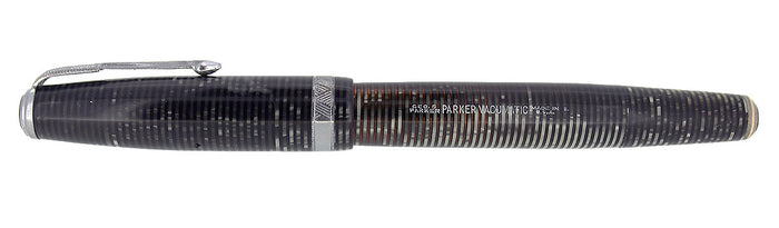 1938 PARKER SILVER PEARL DOUBLE JEWEL VACUMATIC FOUNTAIN PEN LONG MAJOR RESTORED OFFERED BY ANTIQUE DIGGER