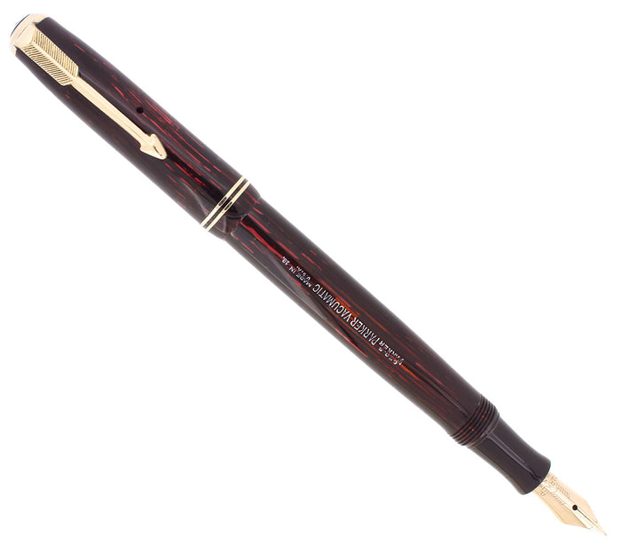 1938 PARKER VACUMATIC JUNIORETTE RED PEARL SHADOW WAVE DOUBLE JEWEL FOUNTAIN PEN RESTORED OFFERED BY ANTIQUE DIGGER