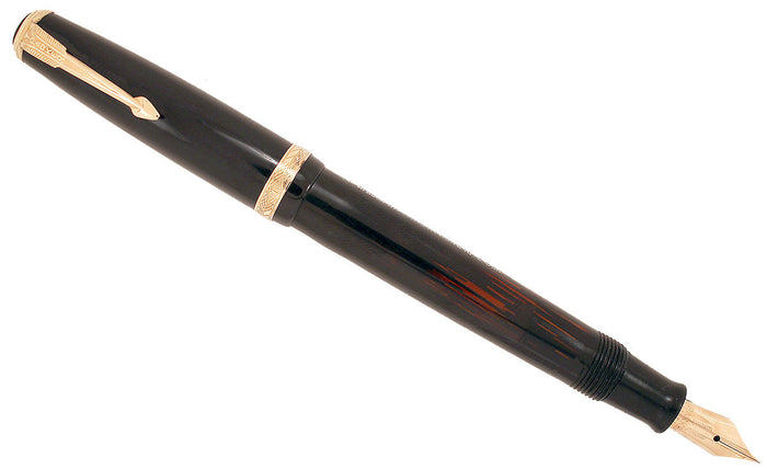 1939 PARKER JET BLACK DOUBLE JEWEL VACUMATIC SHADOW WAVE FOUNTAIN PEN RESTORED OFFERED BY ANTIQUE DIGGER