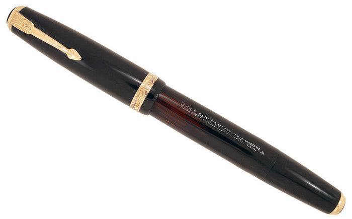1939 PARKER JET BLACK DOUBLE JEWEL VACUMATIC SHADOW WAVE FOUNTAIN PEN RESTORED OFFERED BY ANTIQUE DIGGER