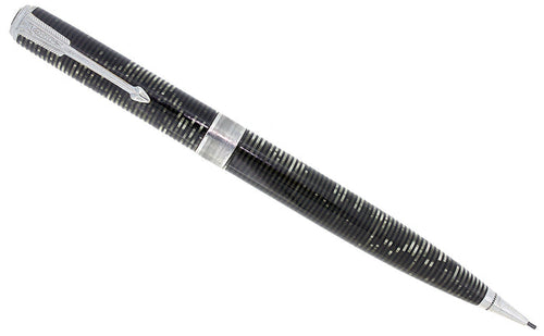 1939 PARKER SILVER PEARL CELLULOID SENIOR MAXIMA PENCIL RARE COIN STACK CAP BAND RESTORED OFFERED BY ANTIQUE DIGGER