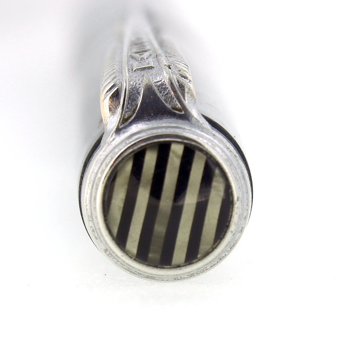 1939 PARKER SILVER PEARL CELLULOID SENIOR MAXIMA PENCIL RARE COIN STACK CAP BAND RESTORED OFFERED BY ANTIQUE DIGGER
