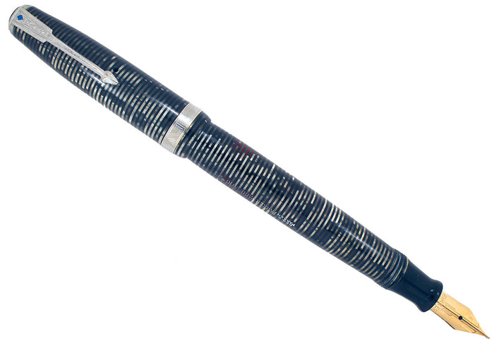 1939 PARKER SILVER PEARL DOUBLE JEWEL VACUMATIC FOUNTAIN PEN LONG MAJOR RESTORED OFFERED BY ANTIQUE DIGGER