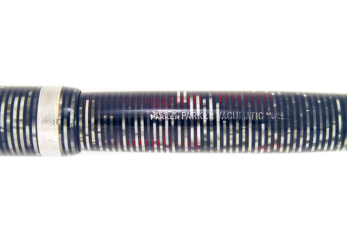 1939 PARKER SILVER PEARL DOUBLE JEWEL VACUMATIC FOUNTAIN PEN LONG MAJOR RESTORED OFFERED BY ANTIQUE DIGGER
