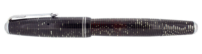 1939 PARKER SILVER PEARL VACUMATIC DOUBLE JEWEL FOUNTAIN PEN F-B NIB RESTORED OFFERED BY ANTIQUE DIGGER