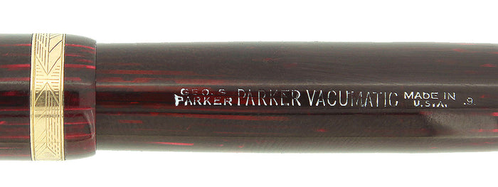 1939 PARKER VACUMATIC JUNIOR DEBUTANTE BURGUNDY SHADOW WAVE RESTORED OFFERED BY ANTIQUE DIGGER