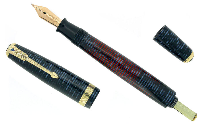 1940 PARKER AZURE BLUE VACUMATIC DOUBLE JEWEL FOUNTAIN PEN MAJOR SIZE RESTORED OFFERED BY ANTIQUE DIGGER
