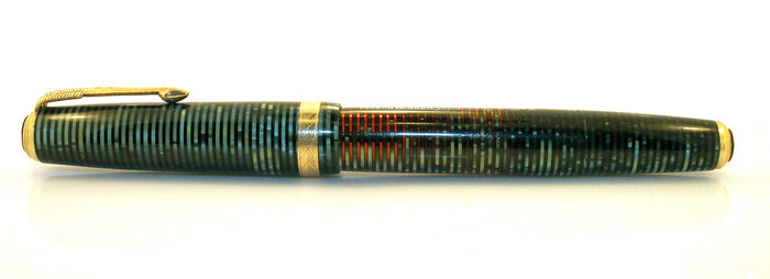 1940 PARKER EMERALD PEARL VACUMATIC DOUBLE JEWEL FOUNTAIN PEN F-BB NIB RESTORED OFFERED BY ANTIQUE DIGGER
