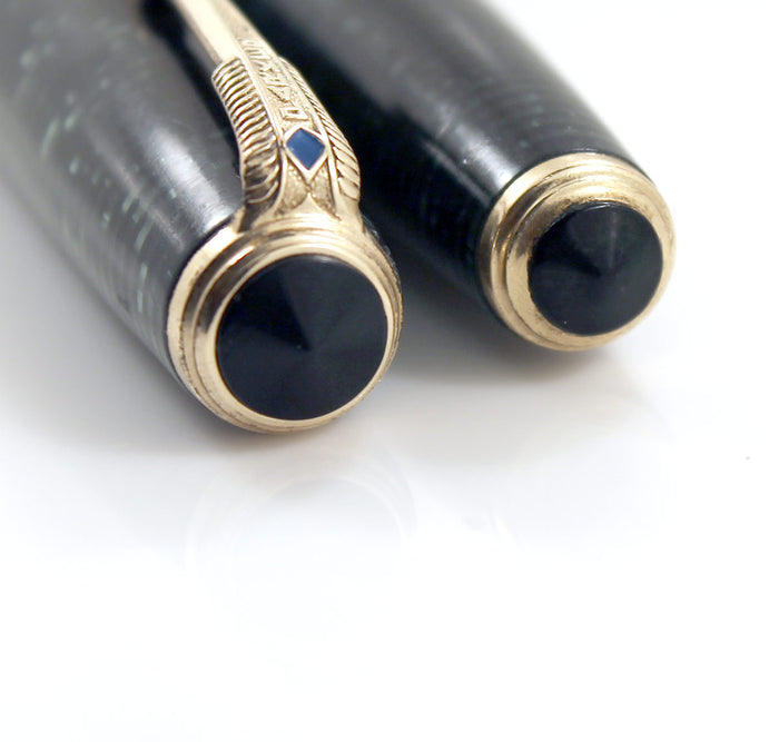 1940 PARKER EMERALD PEARL VACUMATIC DOUBLE JEWEL FOUNTAIN PEN F-BB NIB RESTORED OFFERED BY ANTIQUE DIGGER