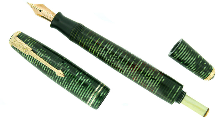 1940 PARKER EMERALD PEARL VACUMATIC DOUBLE JEWEL FOUNTAIN PEN RESTORED OFFERED BY ANTIQUE DIGGER