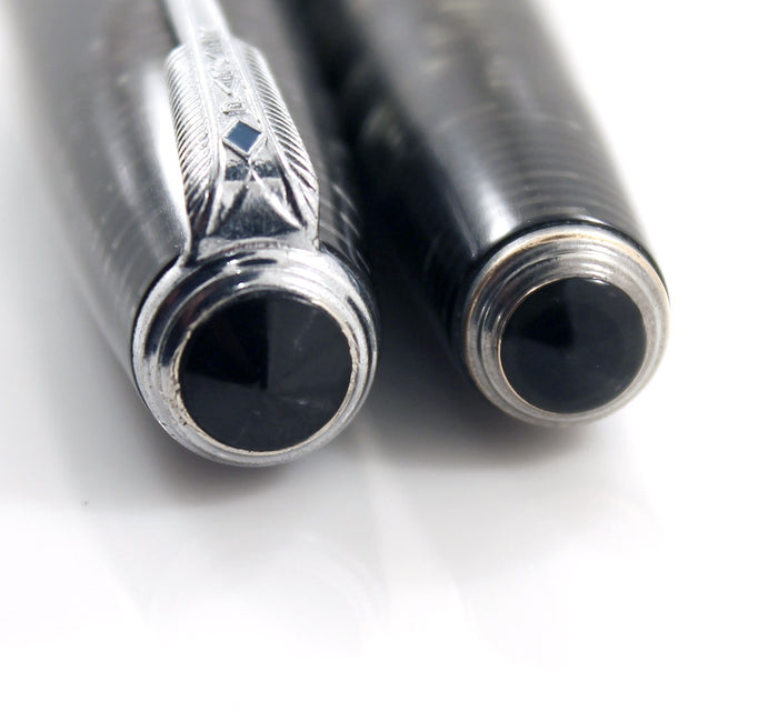 1940 PARKER SILVER PEARL DOUBLE JEWEL VACUMATIC FOUNTAIN PEN MAJOR SIZE RESTORED OFFERED BY ANTIQUE DIGGER