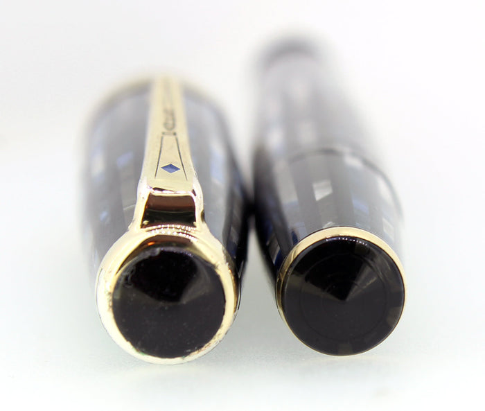 1941 PARKER 1ST GEN SENIOR STRIPED DUOFOLD BLUE GRAY FOUNTAIN PEN RESTORED OFFERED BY ANTIQUE DIGGER