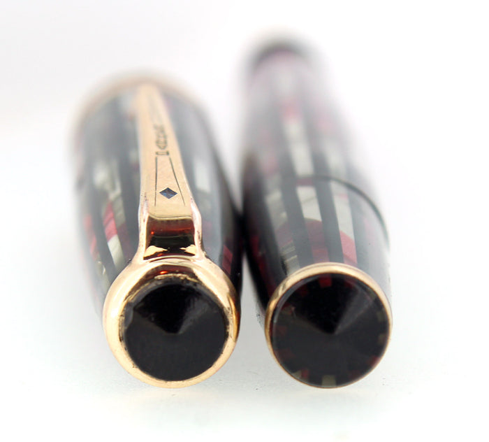 1941 PARKER 1ST GEN SENIOR STRIPED DUOFOLD DUSTY ROSE FOUNTAIN PEN RESTORED OFFERED BY ANTIQUE DIGGER