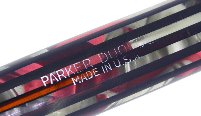 1941 PARKER 1ST GEN SENIOR STRIPED DUOFOLD DUSTY ROSE FOUNTAIN PEN RESTORED OFFERED BY ANTIQUE DIGGER