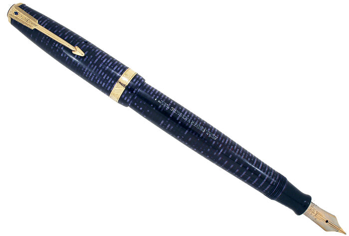 1941 PARKER AZURE PEARL DOUBLE JEWEL VACUMATIC FOUNTAIN PEN LONG MAJOR SIZE RESTORED OFFERED BY ANTIQUE DIGGER