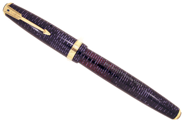 1941 PARKER AZURE PEARL DOUBLE JEWEL VACUMATIC FOUNTAIN PEN LONG MAJOR SIZE RESTORED OFFERED BY ANTIQUE DIGGER