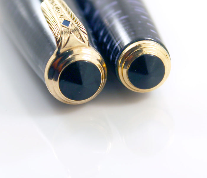 1941 PARKER AZURE PEARL DOUBLE JEWEL VACUMATIC FOUNTAIN PEN LONG MAJOR SIZE RESTORED OFFERED BY ANTIQUE DIGGER