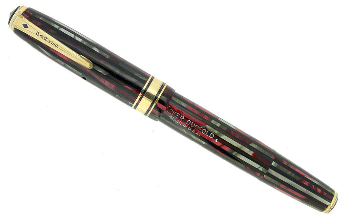 1941 PARKER DUOFOLD FOUNTAIN PEN DUSTY ROSE CELLULOID INGENUE SIZE RESTORED OFFERED BY ANTIQUE DIGGER